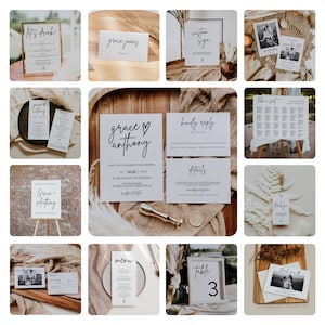 Wedding Bundle, Modern Wedding Invitation Set, Printable Wedding Template Bundle, Large Wedding Kit, Minimalist Wedding Suite | GRACE