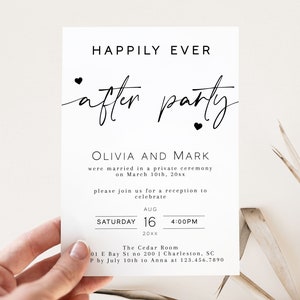 Happily Ever After Party Invitation Template, Minimalist Weddding Reception Party Invitation, Elopement Announcement | LAURA