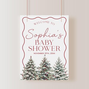 Christmas Baby Shower Welcome Sign, Merry Little Baby Shower Welcome Poster, Winter Welcome Sign, Holiday Baby Shower Sign | MARY image 2