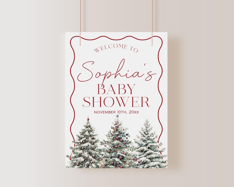 Christmas Baby Shower Welcome Sign, Merry Little Baby Shower Welcome Poster, Winter Welcome Sign, Holiday Baby Shower Sign | MARY image 2
