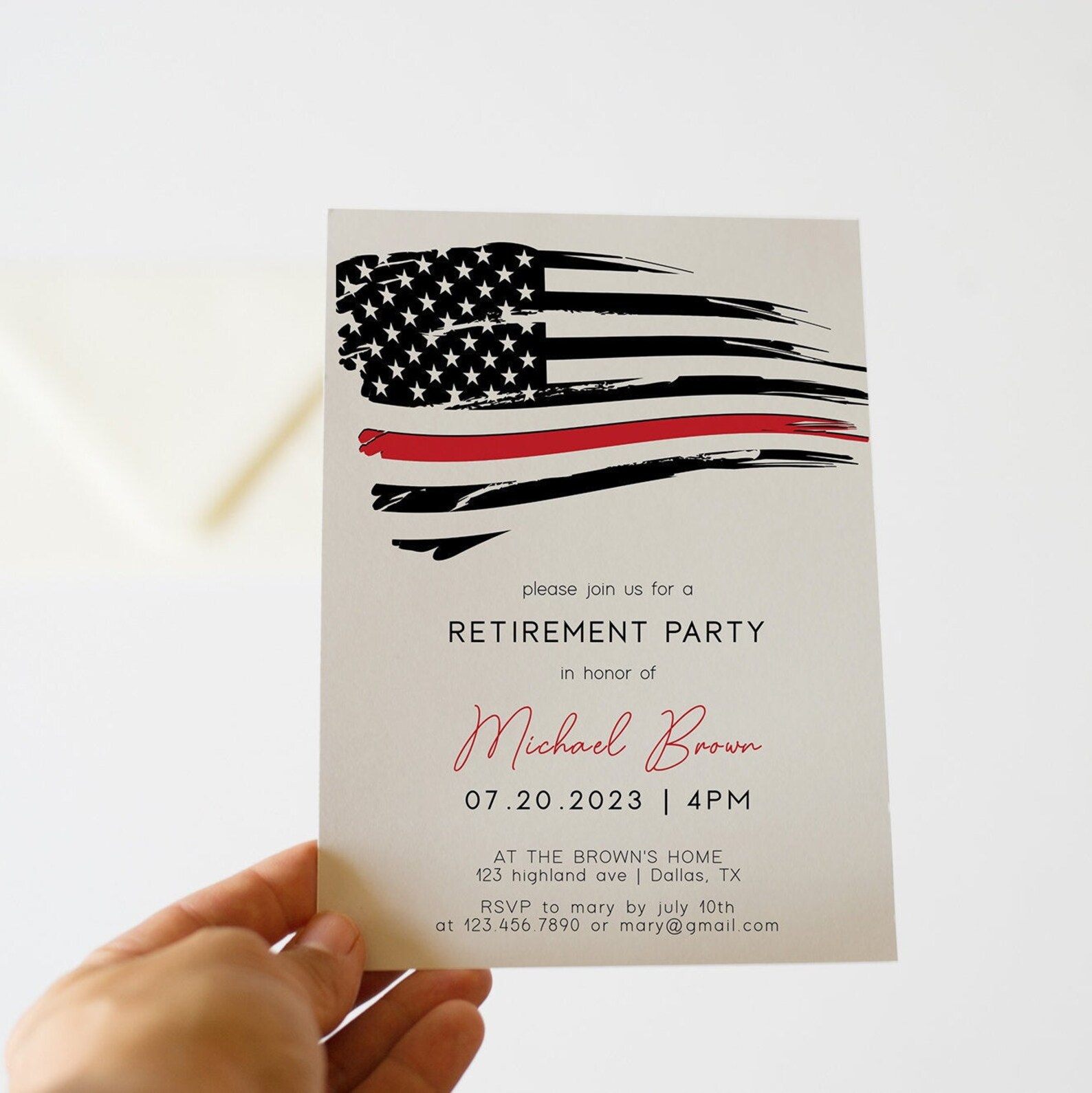 Fire Department Retirement Party Invitation Template Thin Red - Etsy