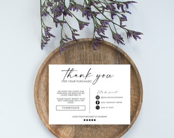 May include: Thank you for your purchase! We hope you loved our purchase as much as we loved creating it. Please enjoy 15% off your next purchase with the code: THANKYOU15. Let's be social! @youraccountname, your account name, your e-mail. Loved your purchase? Let us know! *****