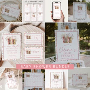 Storybook Baby Shower Bundle Template, New Chapter Begins Baby Shower Invitation Bundle, Floral Vintage Book Baby Shower Decorations | BOOK