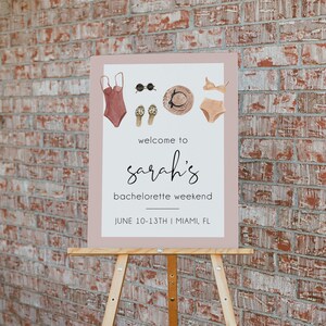 Bachelorette Welcome Sign Template, Swim Bachelorette Welcome Poster, Beach Bachelorette Party Sign, Tropical Bachelorette Sign | SARAH