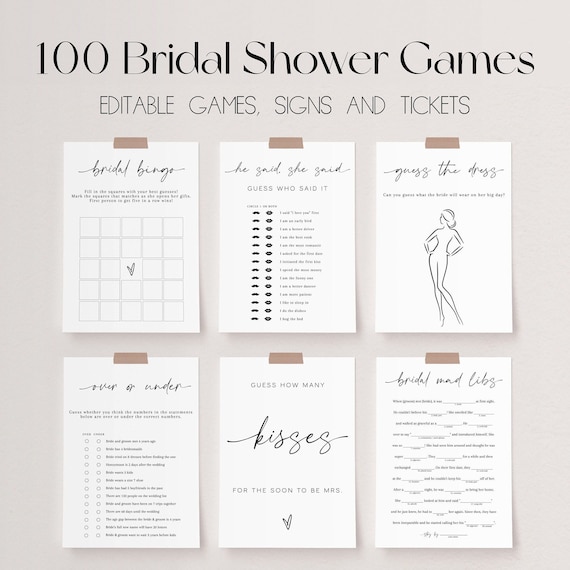 Bridal Shower Games, Minimalist Wedding Shower Games, Printable Bridal Shower Game Bundle, Editable Bridal Party Games, Hen Do Games | LAURA