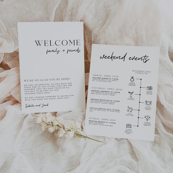 Welcome Letter & Timeline Template, Wedding Welcome Bag Note, Wedding Weekend Timeline, Wedding Itinerary, Order of Events | CLAIRE