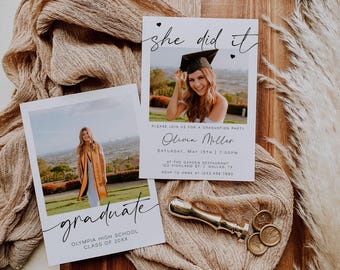 Graduation Announcement Card, Graduation Party Invitation Template, Editable Graduation Invite, Photo Graduation Invitation | LAURA