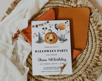 Halloween Birthday Party Invitation Template, Spooky Halloween Invitation, Halloween Party Invite, Pumpkin Birthday, Editable Invite | BOO