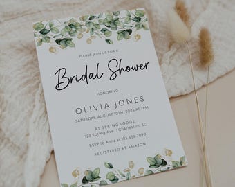 Eucalyptus Greenery Bridal Shower Invitation Template (Digital Download)