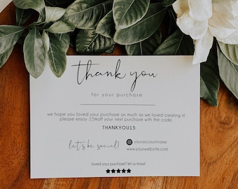 Small Business Thank You Card Template, Modern Business Thank You Card, Order Insert, Editable Thank You Card, Package Insert | SARAH