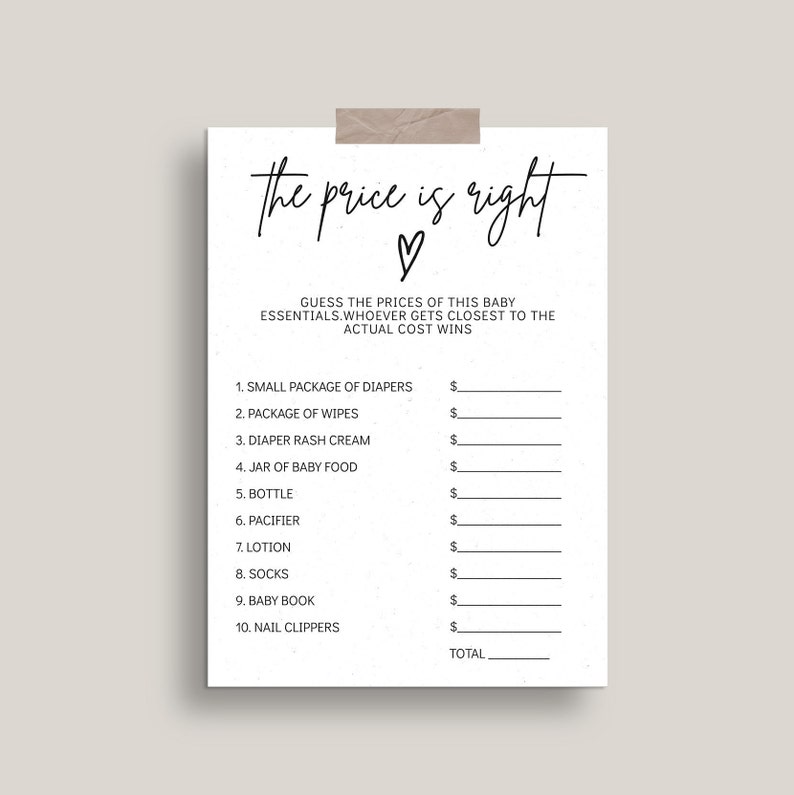 The Price is Right Game Template Modern Baby Shower Games - Etsy