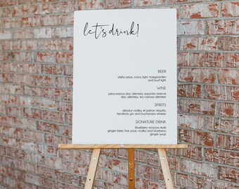 Minimalist Wedding Bar Menu Sign Template (Digital Download)
