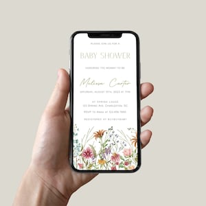 Wildflower Baby Shower Evite Template, Spring Electronic Baby Shower Text Message Invitation, Boho Floral Baby Shower Invite | FLORA