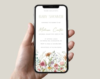 Wildflower Baby Shower Evite, Boho Floral Invitation (Digital Download)