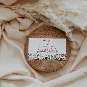 Christmas Buffet Card Template, Holiday Food Label, Winter Greenery ...