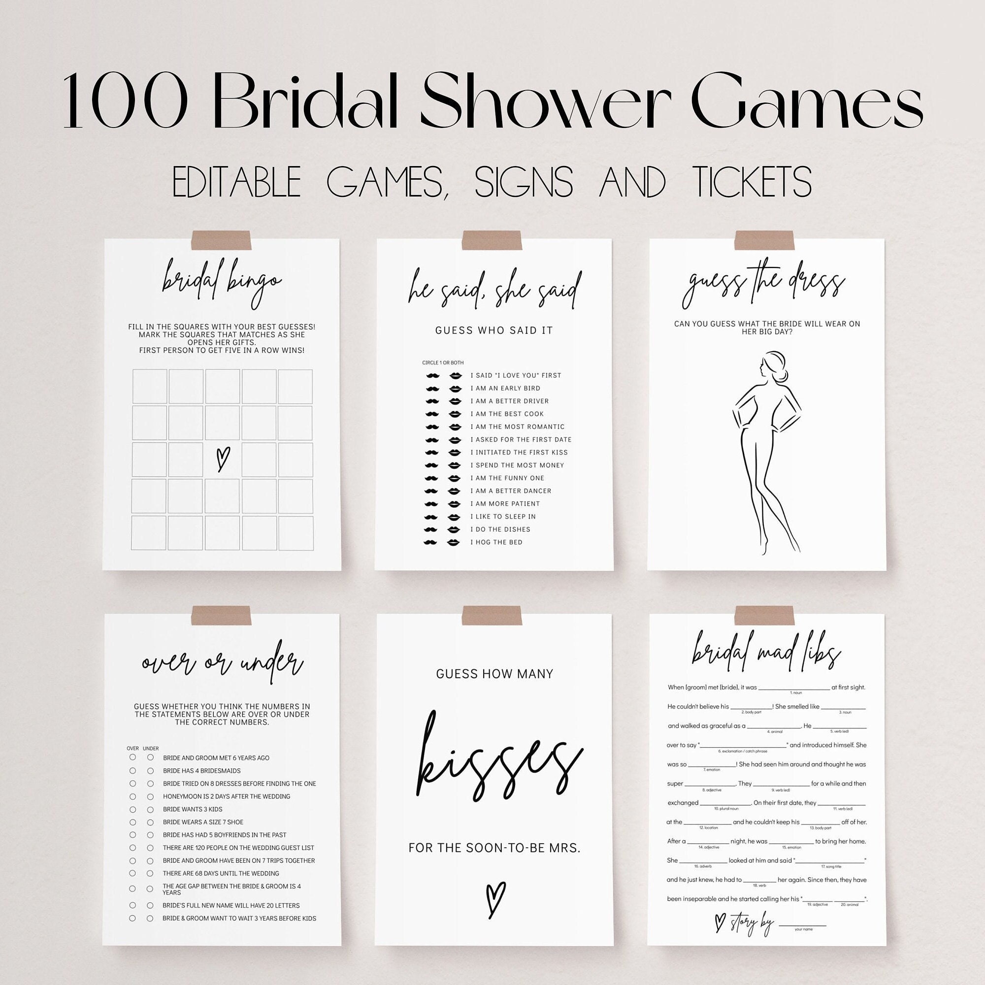 100 Bridal Shower Games, Editable Bridal Shower Game Bundle, Minimalist  Wedding Shower Games, Bridal Shower Bundle, Bridal Party Game |GRACE - Etsy  UK