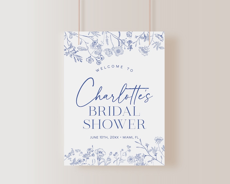 Something Blue Bridal Shower Welcome Sign Template, Vintage Floral Bridal Shower Welcome Poster, Victorian Floral Welcome Sign Poster LIV image 2