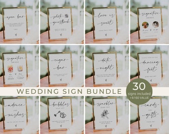 Wedding Signs Bundle, 30 Modern Wedding Signs Template, Minimalist Wedding Bundle, Reception Sign Bundle, Instant Download | LAURA