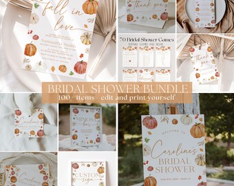 Fall in Love Bridal Shower Invitation Bundle, Fall Bridal Shower Invitation and Games Bundle, Boho Fall Pumpkin Bridal Shower Games | CORA