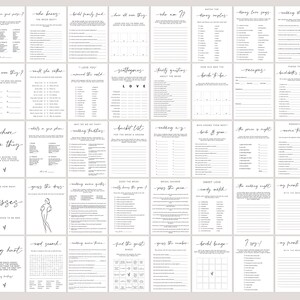 以下が含まれることがあります： 白地に黒文字で書かれた、印刷可能なブライダルシャワーゲーム24個セット。ゲームには、「花嫁を一番よく知っているのは誰？」、「ウェディングビンゴ」、「ドレスを当てろ」、「ウェディングトリビア」、「ゲストを見つけろ」、「パケットを渡せ」、「甘い愛 - 使える状態」、「新婚旅行の夜」、「私の最初のお金」、「デートの夜」、「ウェディングビンゴ」、「見える！」、「私の最初のお金」、「何年？」、「花嫁をシャッフル」、「どこで彼らはいたの？」、「あなたの携帯電話には何があるの？」、「結婚の伝統」、「バケットリスト」、「ウェディングA-Z」、「あなたの花嫁を一番よく知っているのは誰？」、「本と新郎」、「価格は正しい」、「そのメロディーを名付けろ」、「やることリスト」、「一目惚れ」、「キスを当てろ」、「ウェディング映画の引用」、「花嫁は本当に成長しなければならないの？」、「ブライダルシャワー」、「甘い愛 - 使える状態」、「新婚旅行の夜」、「私の最初のお金」、「デートの夜」、「花嫁を知っていますか？」、「指輪探し」、「単語探し」、「ゲストを見つけろ」、「数を当てろ」、「ウェディングビンゴ」、「見える！」、「私の最初のお金」、「何年？」、「花嫁をシャッフル」、「どこで彼らはいたの？」、「あなたの携帯電話には何があるの？」、「結婚の伝統」、「バケットリスト」、「ウェディングA-Z」、「あなたの花嫁を一番よく知っているのは誰？」、「本と新郎」、「価格は正しい」、「そのメロディーを名付けろ」、「やることリスト」が含まれています。