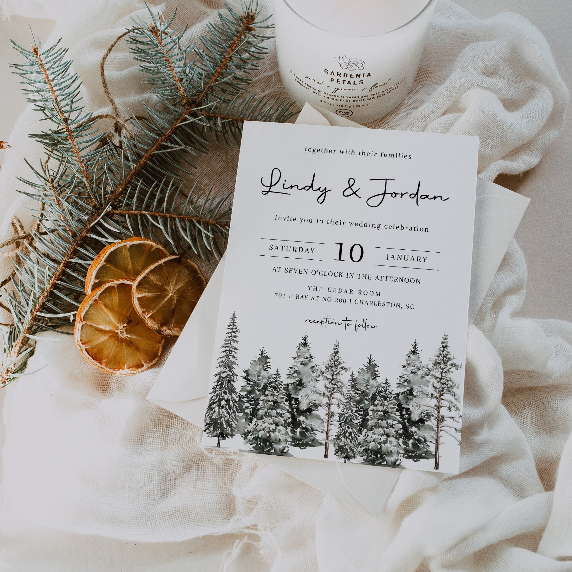 Pine Wedding Invitation Set Template Woodland Wedding Invite Etsy