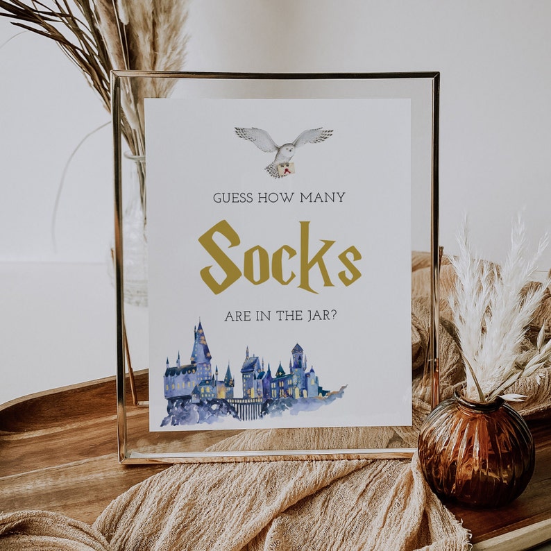 Guess How Many Socks Baby Shower Game Wizard Baby Shower Sign Etsy