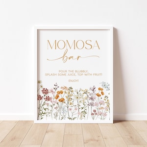 Wildflower Momosa Bar Sign Template, Spring Floral Mimosa Bar Sign, Floral Mimosa Bar, Champagne Bar, Baby Shower Decorations | JULIA