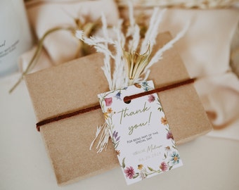 Wildflower Favor Tags Template, Floral Thank You (Digital Download)