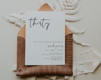 Minimalist 30th Birthday Invitation Template, Modern Printable (Digital Download)