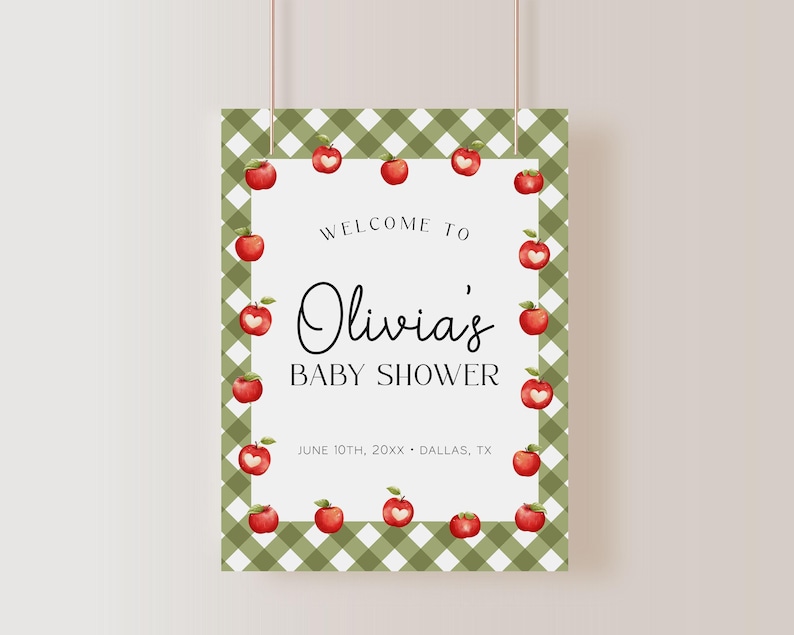 Apple Baby Shower Welcome Sign Template, Apple of Our Eye Baby Welcome Poster, Fall Baby Shower Sign, Apple Birthday Sign | APPLE image 2