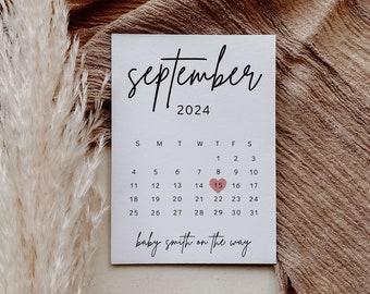 Pregnancy Announcement Calendar Template, Baby Announcement Card, Social Media Baby Announcement, Due Date Calendar, Digital Card | GRACE