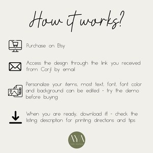 Pu&ograve; includere: Come funziona: Acquista su Etsy, accedi al design tramite un link, personalizza gli articoli e scaricali quando sei pronto. Controlla la descrizione dell'elenco per le istruzioni di stampa e i suggerimenti.
