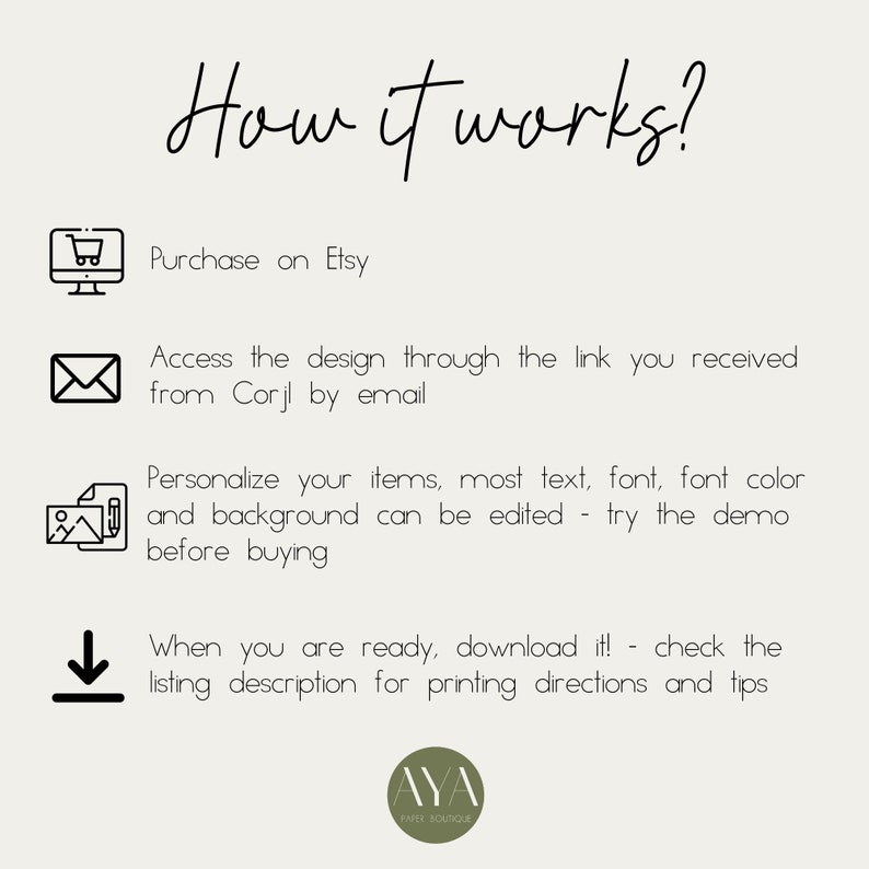 Pu&ograve; includere: Come funziona: Acquista su Etsy, accedi al design tramite un link, personalizza gli articoli e scaricali quando sei pronto. Controlla la descrizione dell'elenco per le istruzioni di stampa e i suggerimenti.
