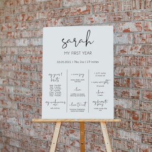 First Birthday Milestone Board Template, Baby Milestone Board, Minimalist Milestone Board, Modern Milestone Poster, 1st Birthday Sign |SARAH