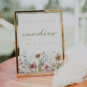 Guess How Many Candies Sign Template, Wildflower Candy Guessing Game, Baby Shower Game Printable, Floral Baby Shower Sign | FLORA