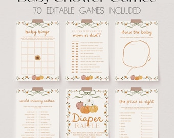 70 Baby Shower Games, Little Pumpkin Baby Shower Game Bundle, Coquette Fall Baby Shower Bundle, Baby Party Games, Autumn Shower Games | FERN