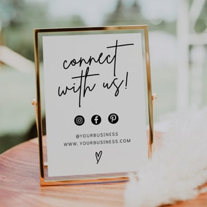 Social Media Sign Template, Small Business Follow Us Sign, Connect With Us Business Sign, Let's Be Social Sign, Instagram Sign | GRACE