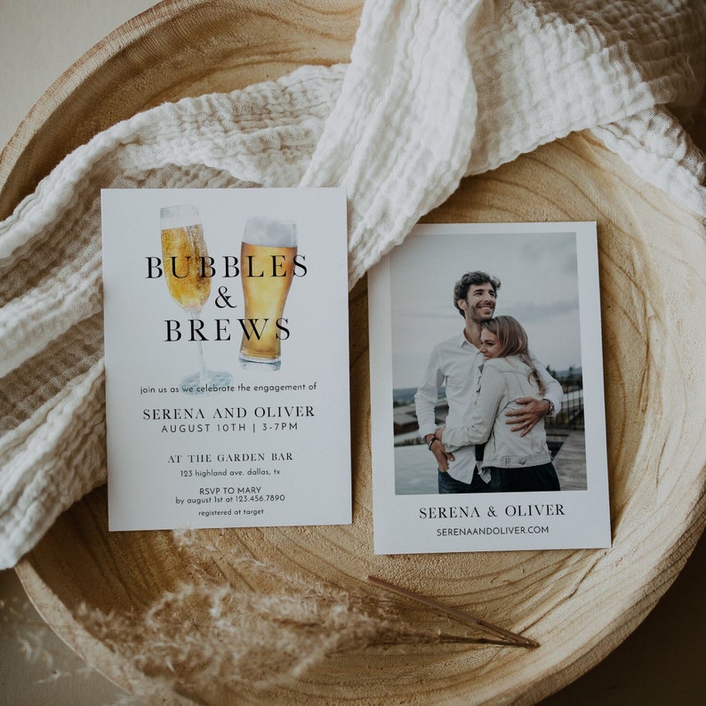 Bubbles and Brews Couple Shower Invitation Template Bubbles Etsy
