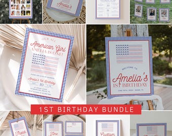 Paquete de invitaciones para el primer cumpleaños del 4 de julio, plantilla de invitación para el primer cumpleaños de All American, decoración de cumpleaños patriótica, rojo, blanco y azul / JULIO