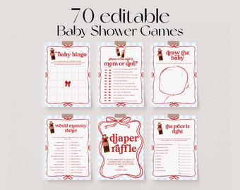 70 Baby Shower Games, Ready to Pop Baby Shower Game Bundle, Soda Baby Party Games, Retro Blue Baby Games | ELLIE