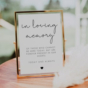 In Loving Memory Sign Template, Memorial Sign, Printable In Memory Sign, Minimalist Wedding Memorial Table Sign Editable | CHLOE
