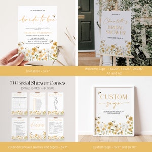 Bride to Bee Bridal Shower Invitation Bundle, Wildflower Bridal Shower Invitation and Games Bundle, Spring Floral Bridal Shower Games BEE image 2