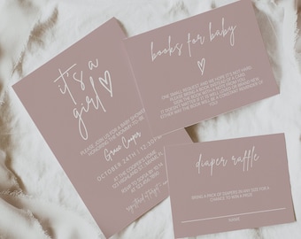 Dusty Pink Baby Shower Invitation Template Set (Digital Download)