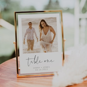 Photo Table Number Card Template, Modern Minimalist Wedding Table Number, Picture Table Numbers, Table Card Printable | SARAH