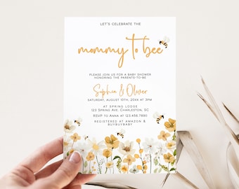 Bee Baby Shower Invitation Template, Wildflower Baby Shower Invite, Mommy to Bee Baby Shower Invitation, Girl Baby Shower, Floral Baby | BEE