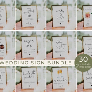 Wedding Signs Bundle, 30 Minimalist Wedding Signs Template, Modern Wedding Bundle, Reception Sign Bundle, Instant Download | SARAH