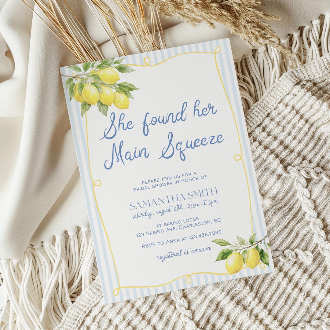 She Found Her Main Squeeze Bridal Shower Invitation Template, Blue ...