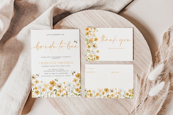 Bride to Bee Bridal Shower Invitation Set, Wildflower Floral Invite | BEE