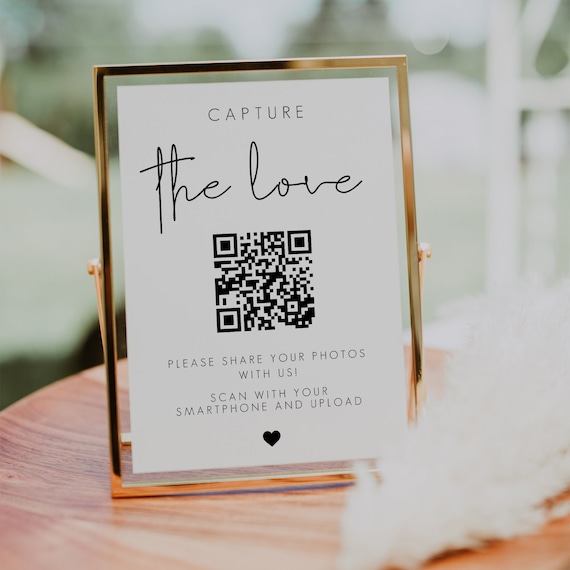 Capture the Love QR Code Sign Template, Minimalist Wedding Photo