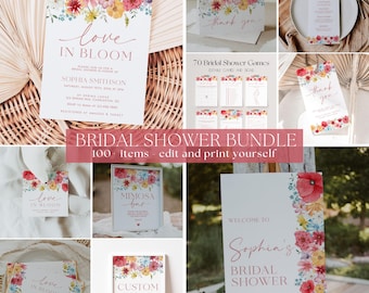 Love in Bloom-bundel uitnodiging vrijgezellenfeest vrijgezellenfeest, lentebloemen vrijgezellenfeestuitnodiging en spelletjesbundel, lente-bruiloftspelletjes | SOFIA
